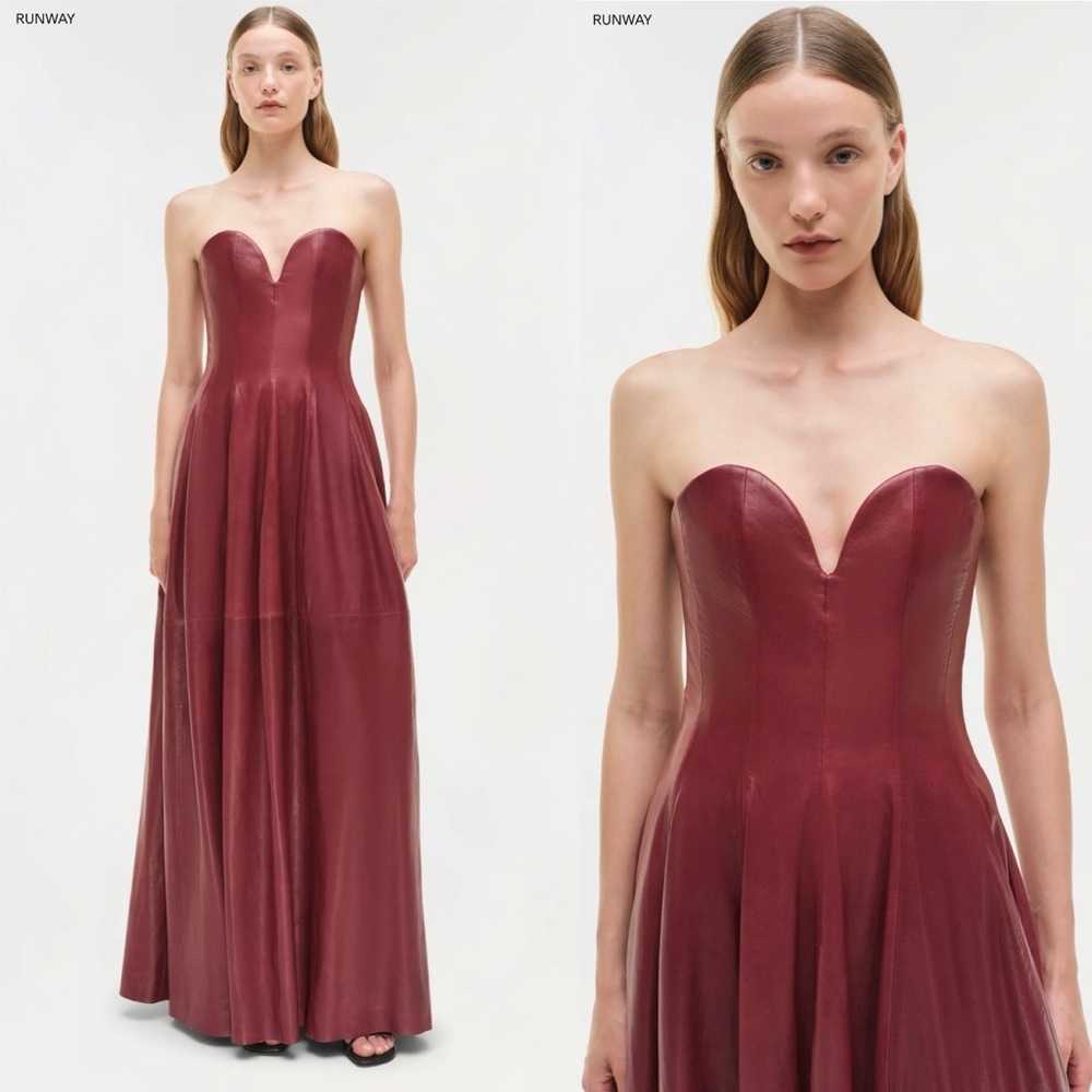 SIMKHAI Carrington Bustier Lambskin Gown In Cranberry ASO Taraji Size XS RUNWAY. - Picture 2 of 12